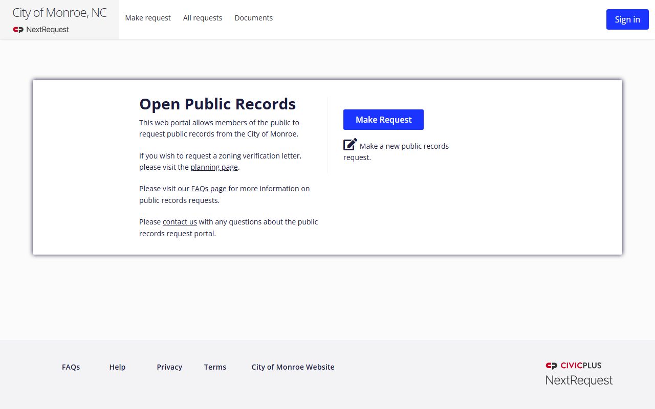 City of Monroe public records request portal used for Monroe phone directory requests