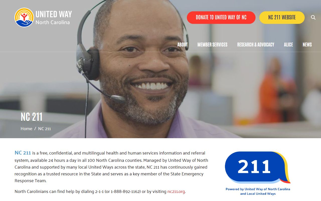 NC 211 community services referral line used by Monroe residents in the Monroe phone directory