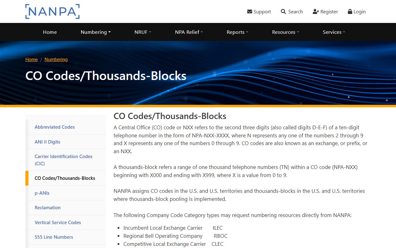 NANPA technical reference on prefixes and thousand-blocks behind Monroe area codes