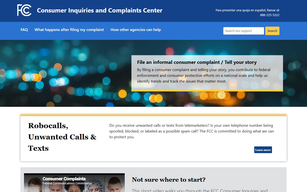 FCC Consumer Complaint Center for reporting misuse of phone codes affecting Monroe callers