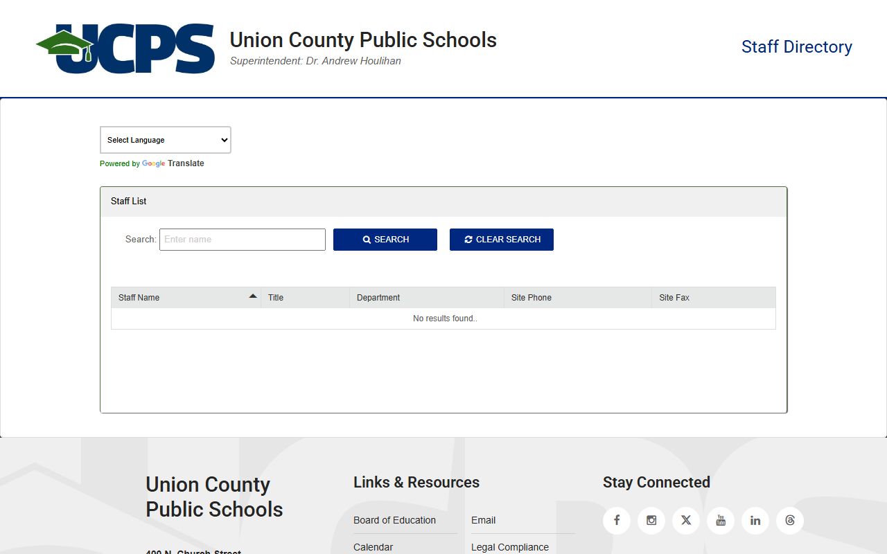 Union County Public Schools staff directory search used to find Monroe phone numbers